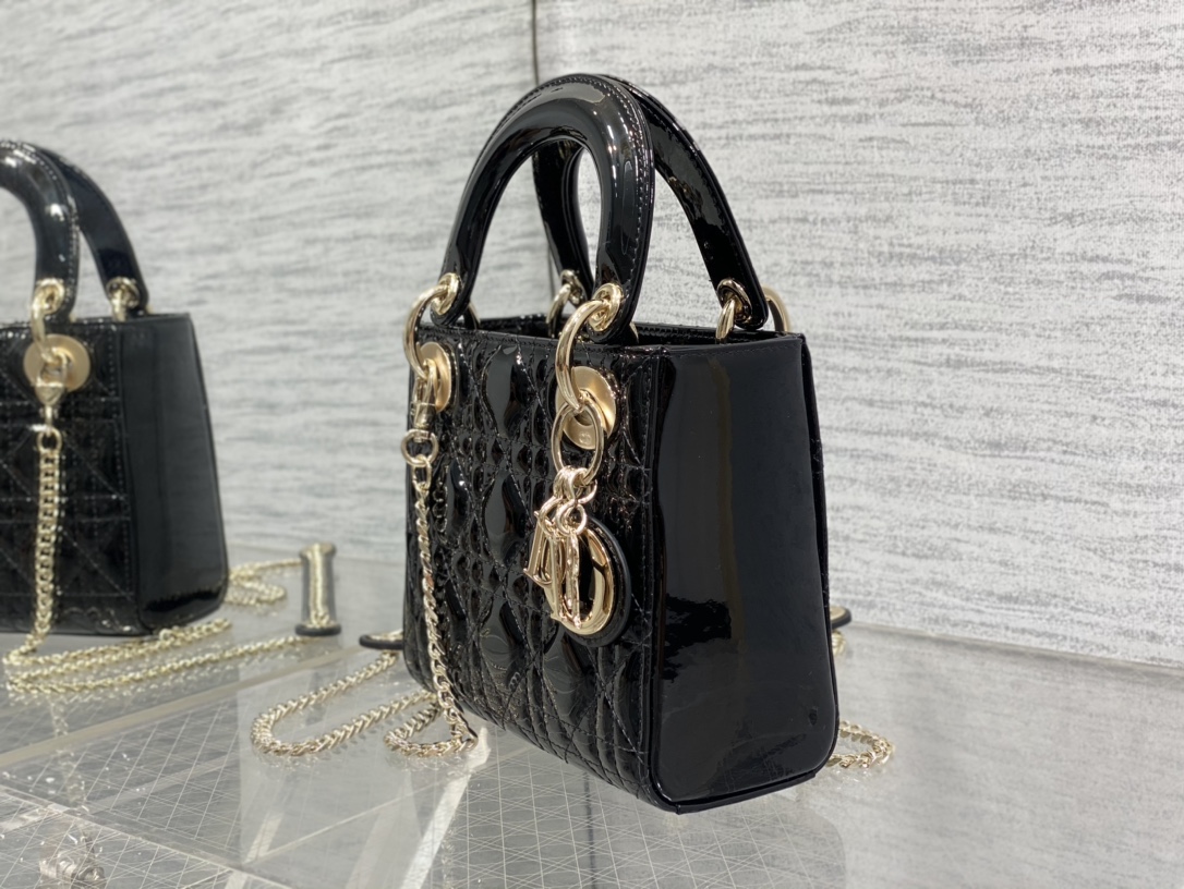 Mini Lady Dior Bag Black Patent Cannage Calfskin